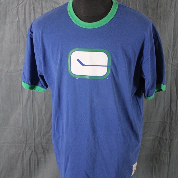 Vancouver Canucks Shirt (Retro) - Stick in Rink Logo Ringer T- Men's XL - Picture 1 of 8